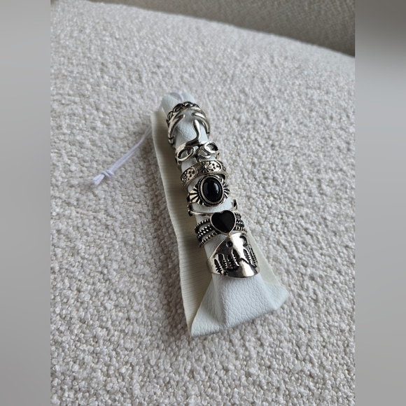 NWT- Free People, Just What I Needed Ring Set of 10, Silver/Onyx - $38 - Picture 1 of 6